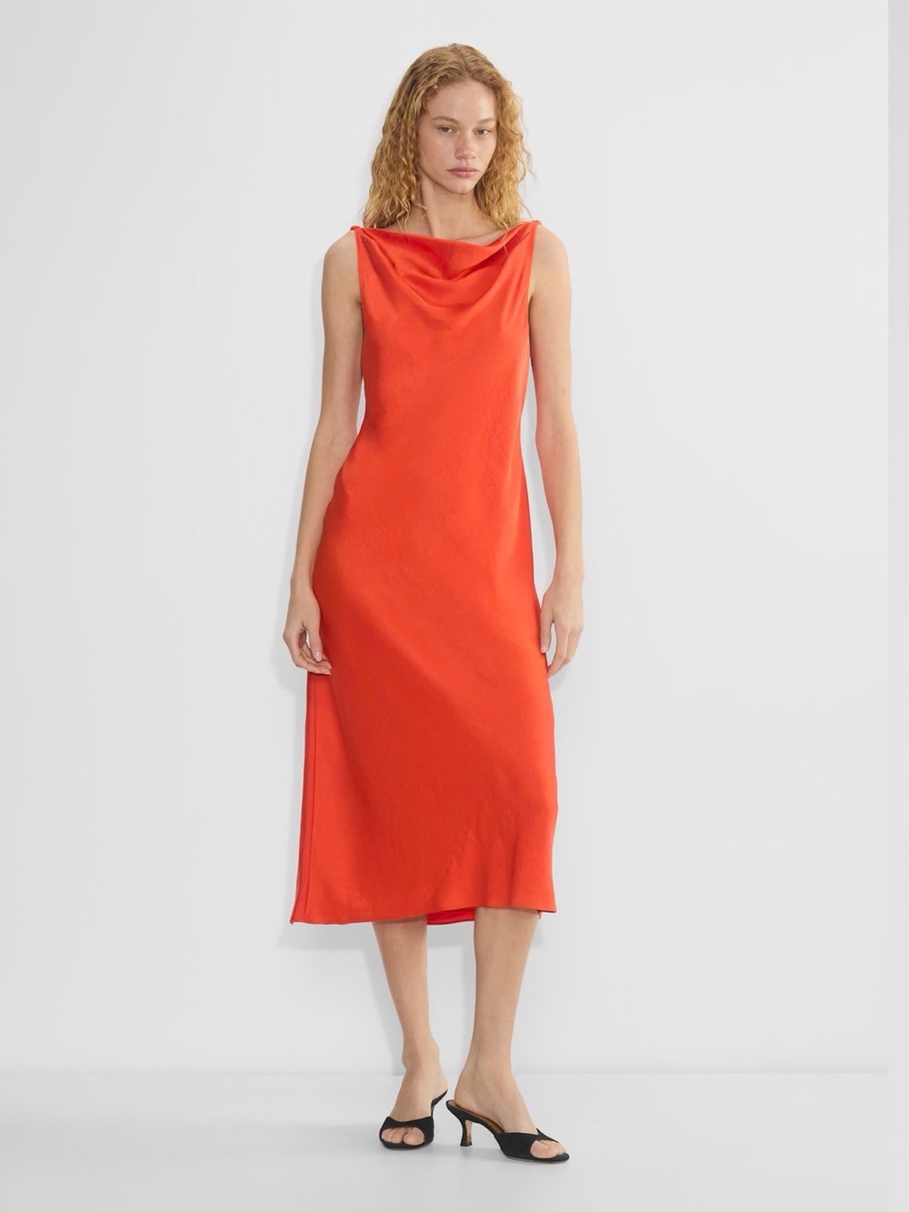Aritzia Sleeveless Cowl Midi Dress in Vibrant Orange
